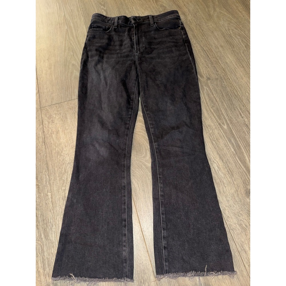Paige High Rise Flare Jeans Faded Black Raw Hem Size 31